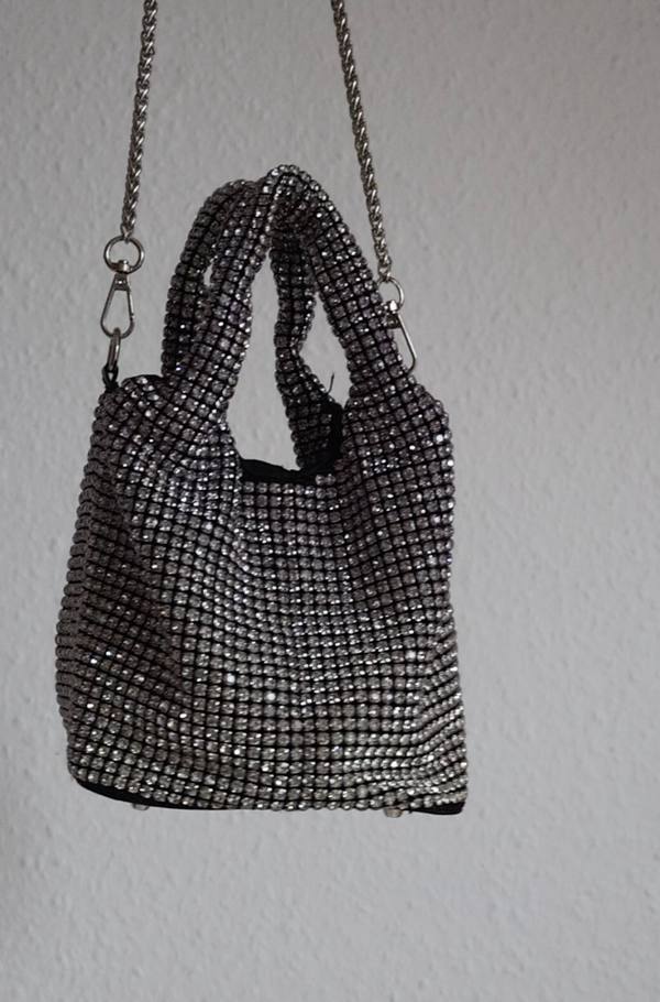 Rhinestone Mesh Mini Tote Bag with Chain Strap