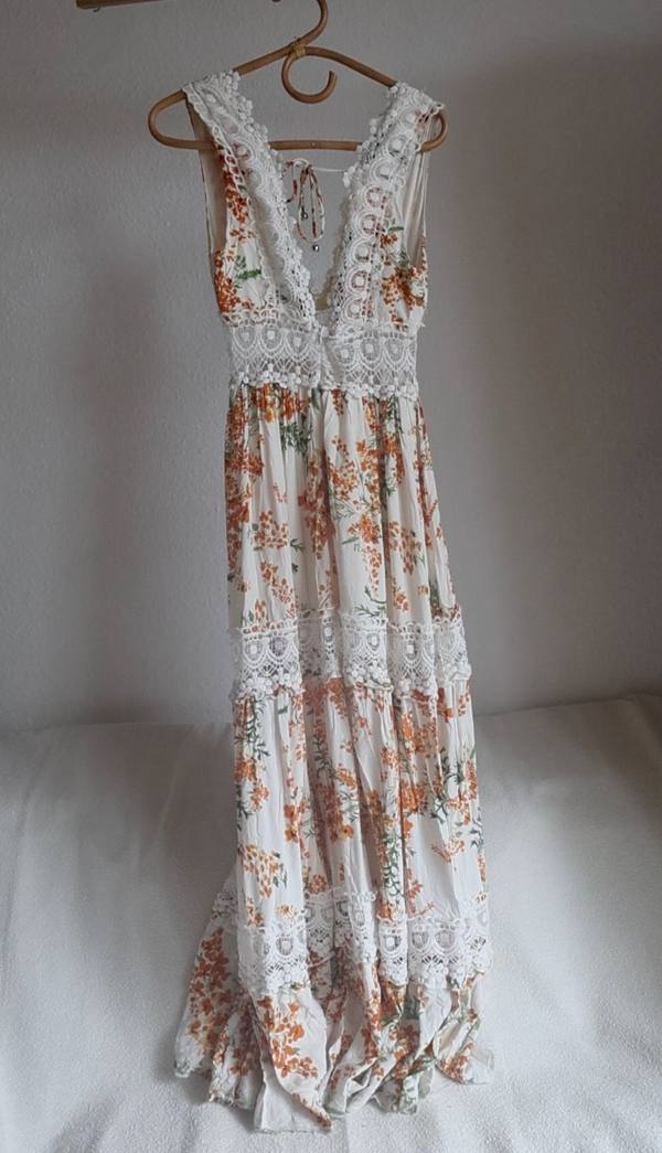 Floral Lace-Trimmed Maxi Dress