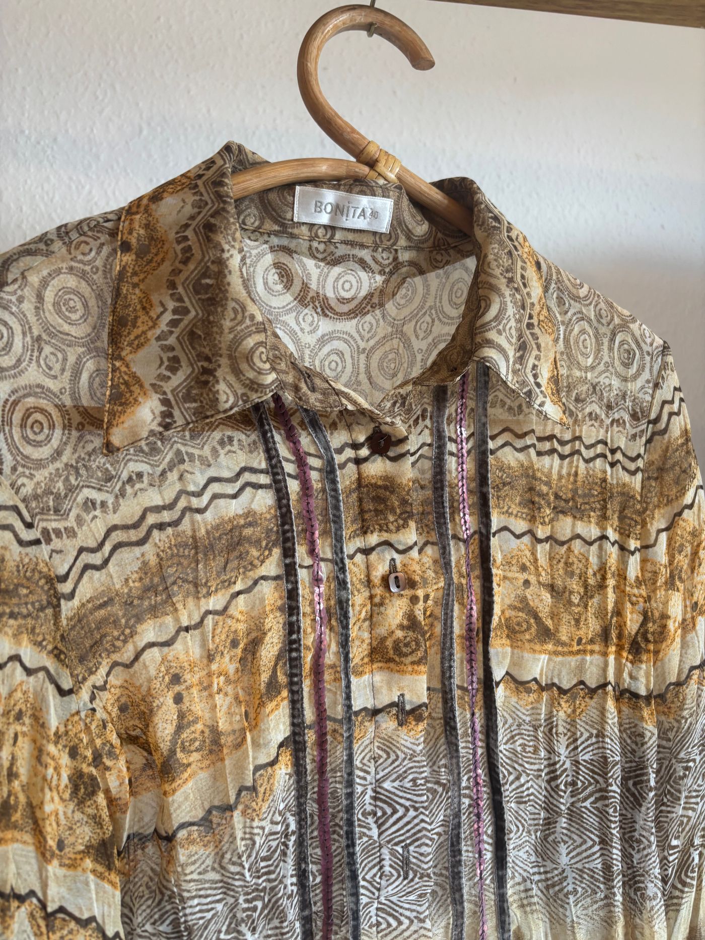 BONITA Pleated Patterned Blouse with Sequin Details