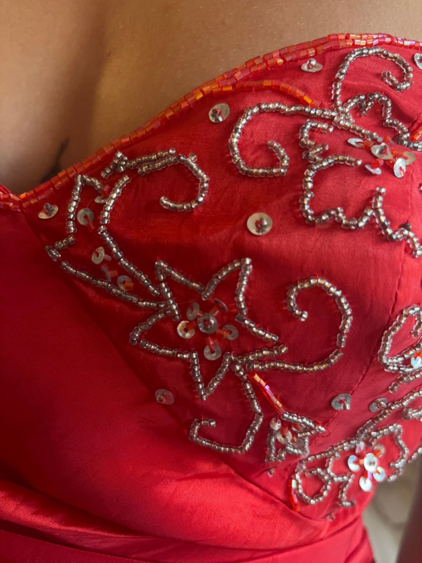 Red Strapless Beaded Evening Dress with Matching Shawl — view 3