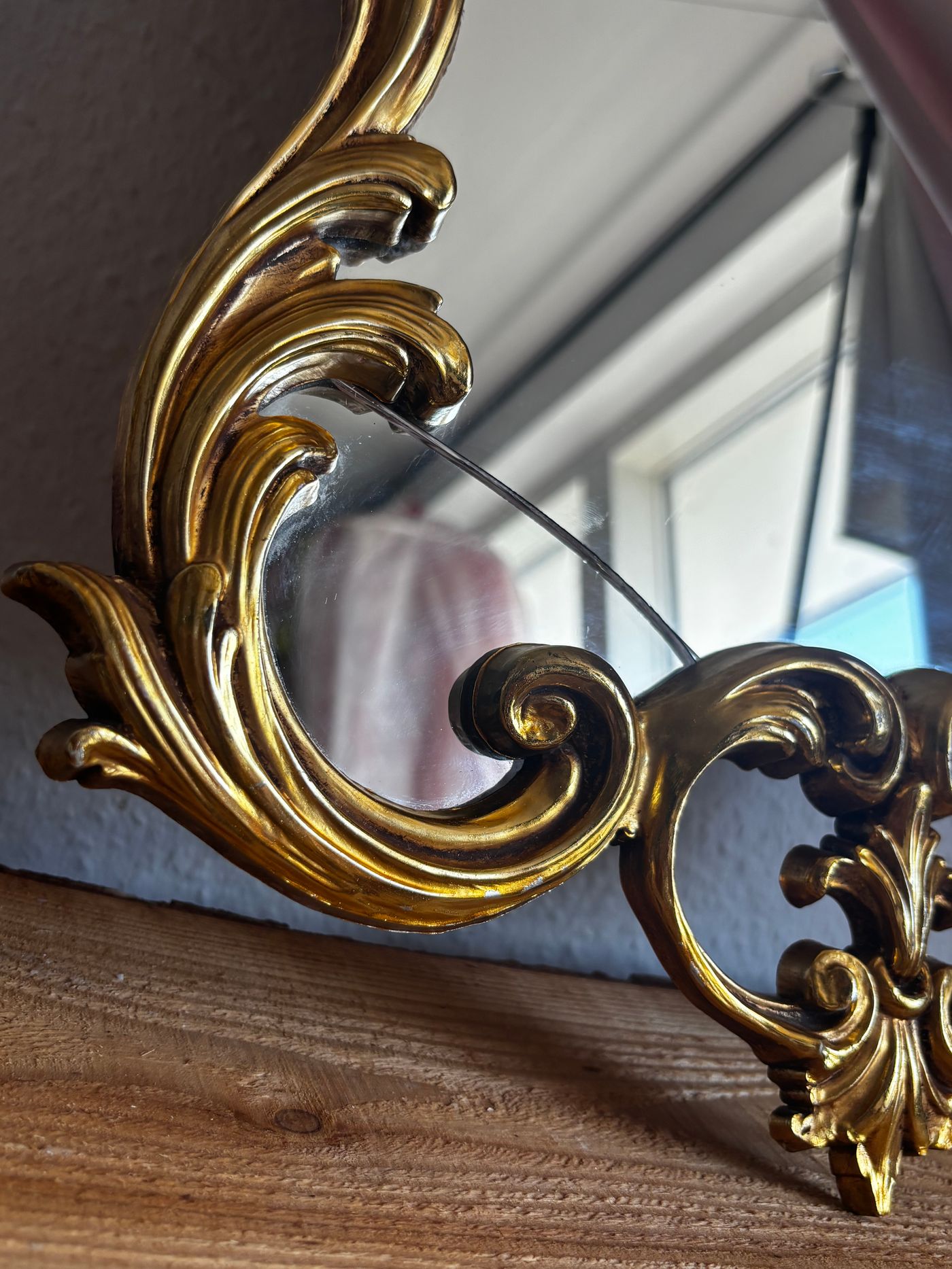 Rococo Style Gilded Wall Mirror with Ornate Scrollwork — view 3