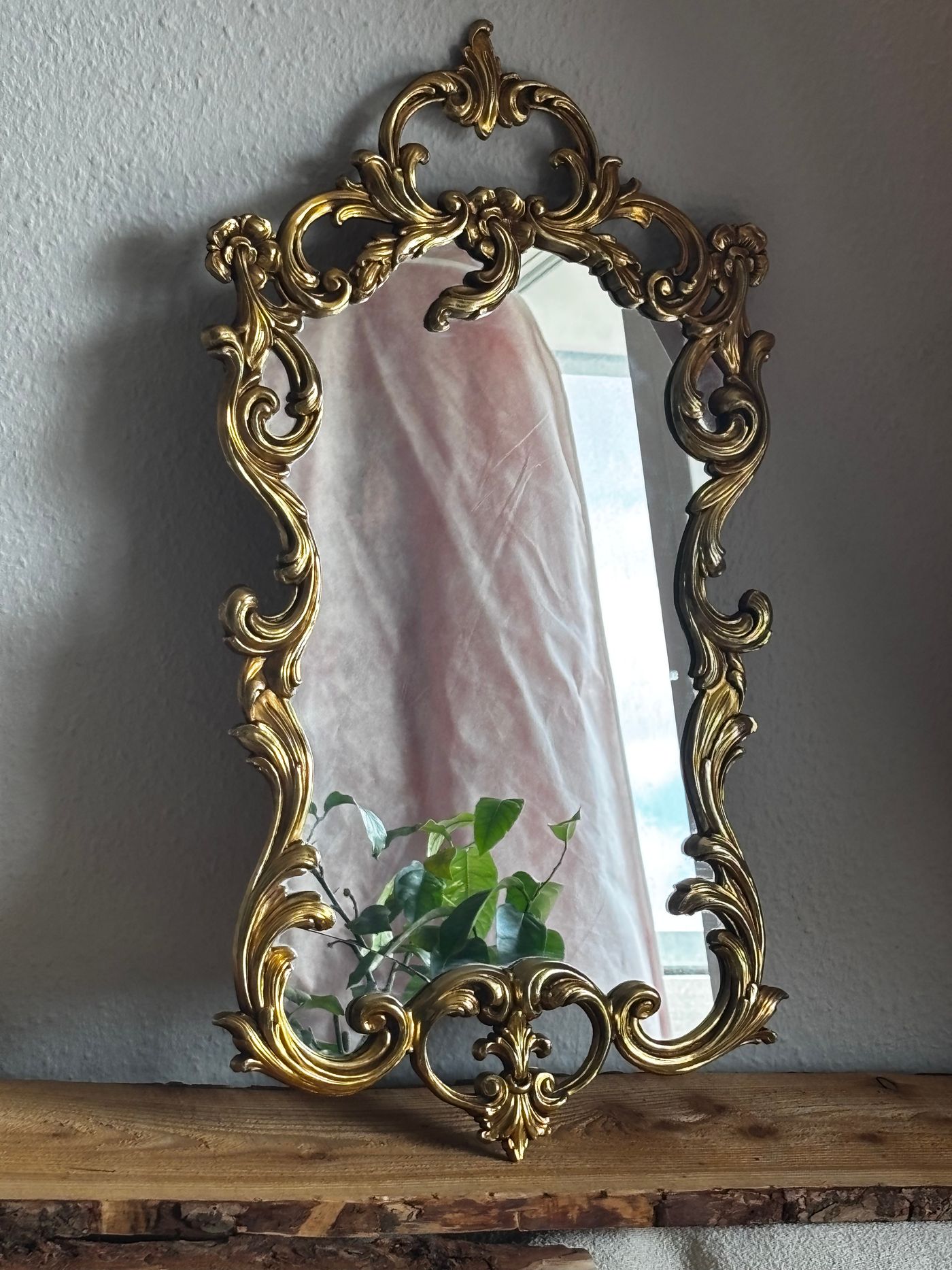 Rococo Style Gilded Wall Mirror with Ornate Scrollwork — view 2