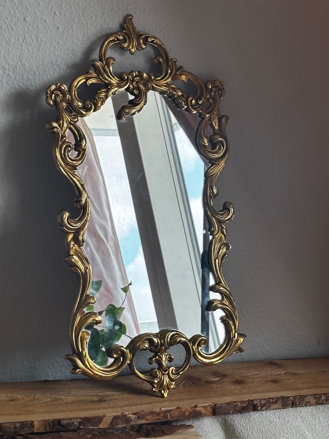 Rococo Style Gilded Wall Mirror with Ornate Scrollwork