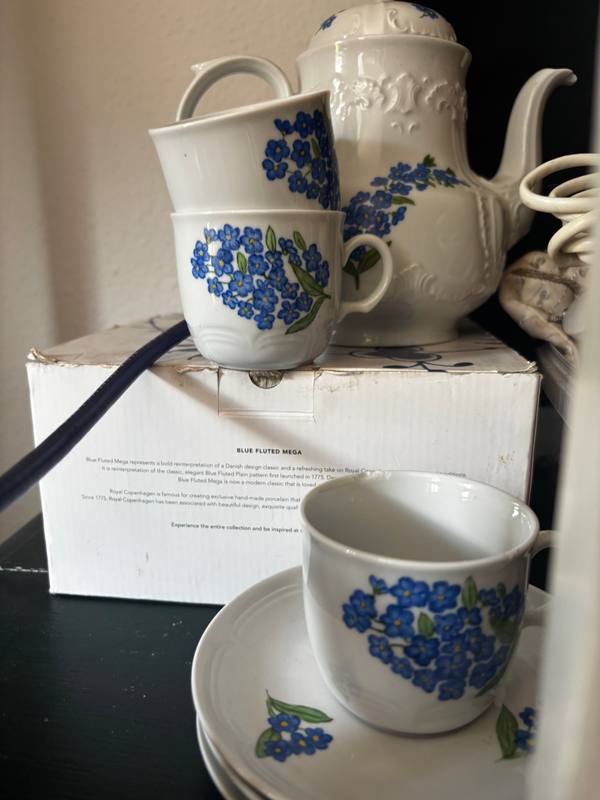 Porcelain Coffee Set with Blue Floral Pattern