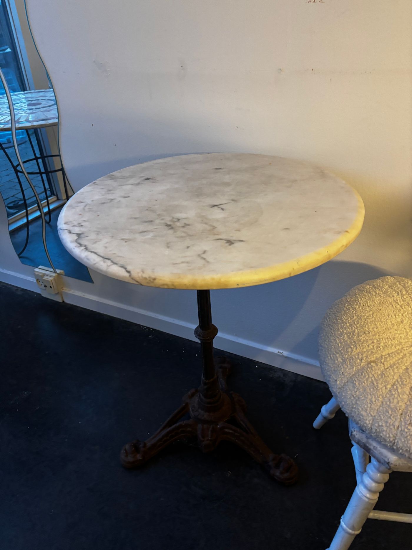 Vintage Marble Bistro Table with Cast Iron Base — view 2