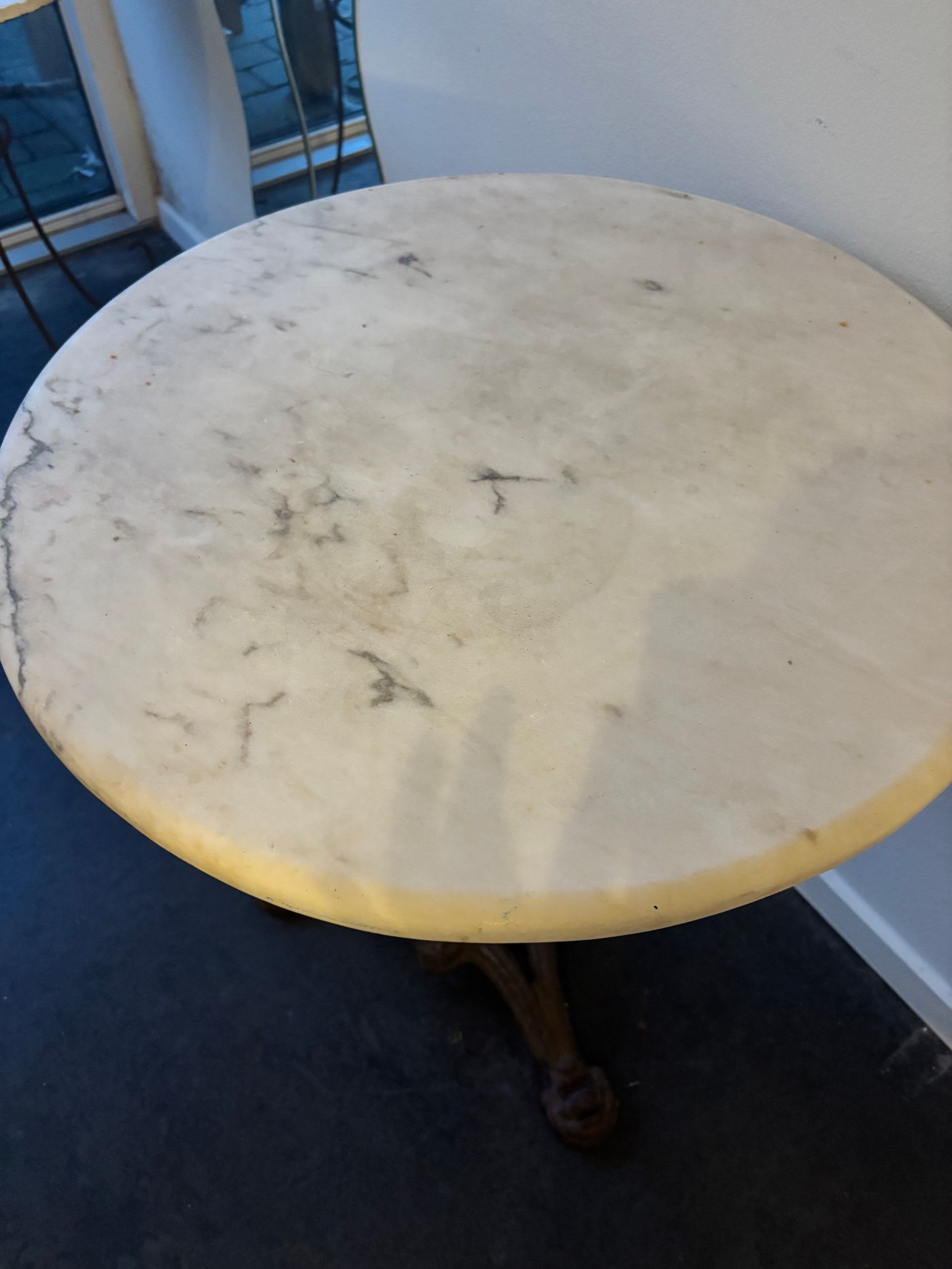 Vintage Marble Bistro Table with Cast Iron Base — view 3