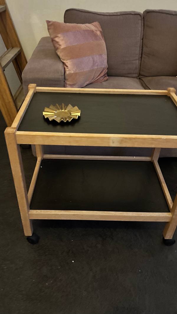 Rolling Wooden Bar Cart with Black Shelves