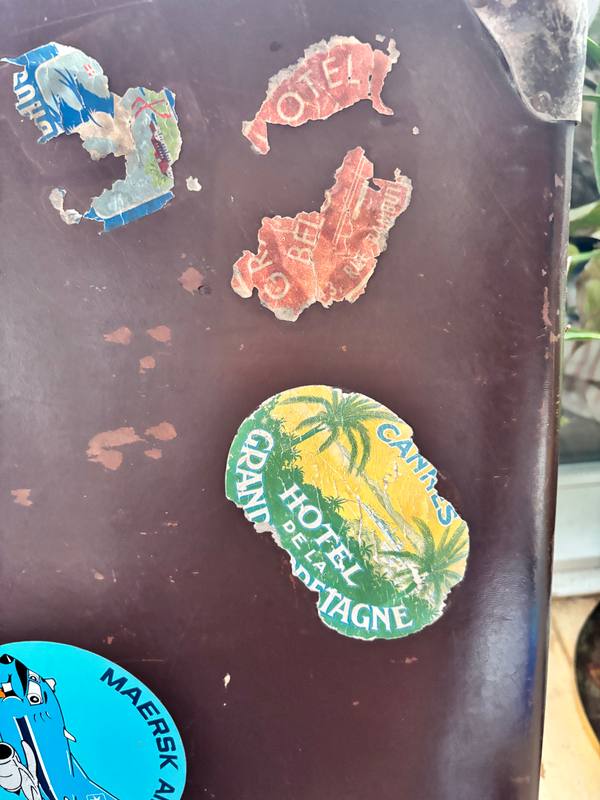 Vintage Hard Shell Suitcase with Travel Stickers
