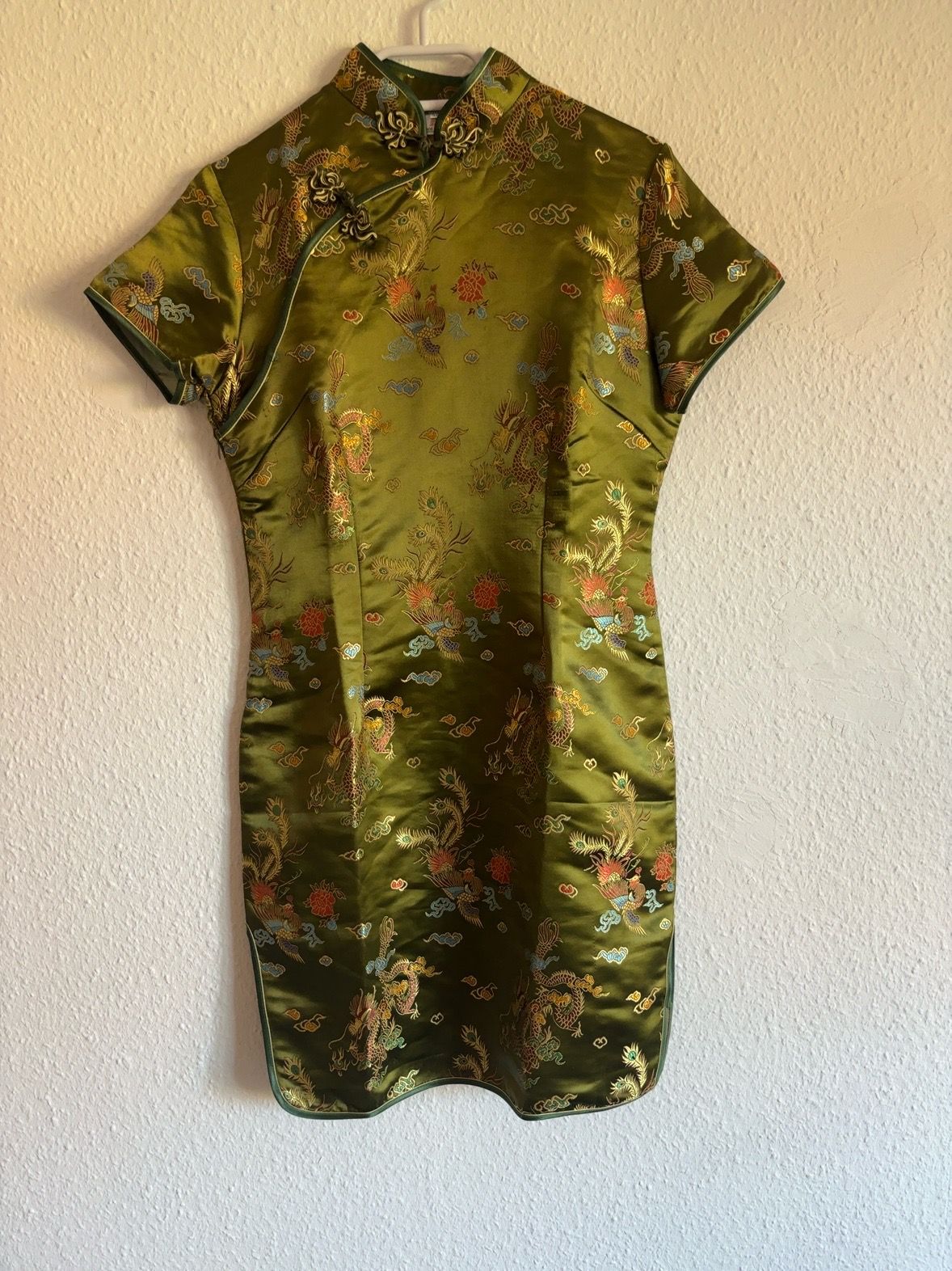 Satin Brocade Qipao Cheongsam Dress Dragon Phoenix Pattern — view 2