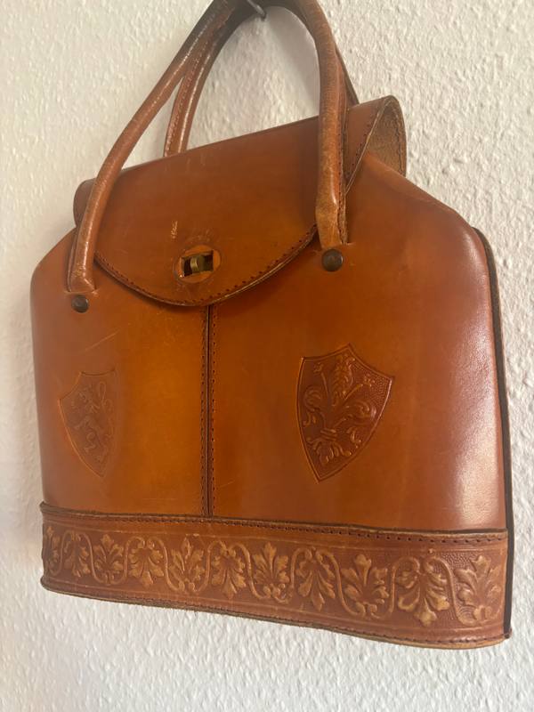 Vintage Florentine Hand-Tooled Leather Handbag Crest Motifs