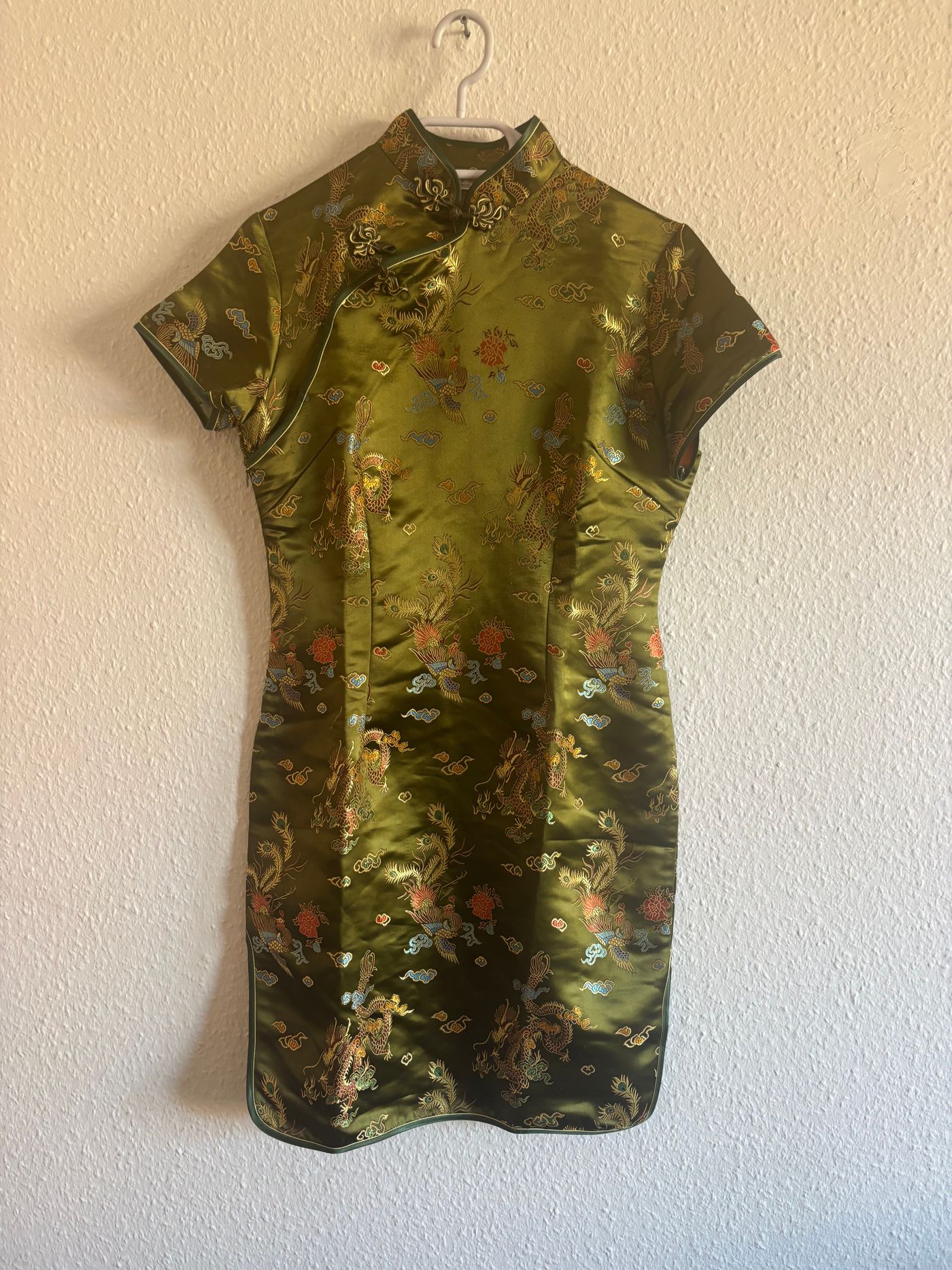 Satin Brocade Qipao Cheongsam Dress Dragon Phoenix Pattern — view 4