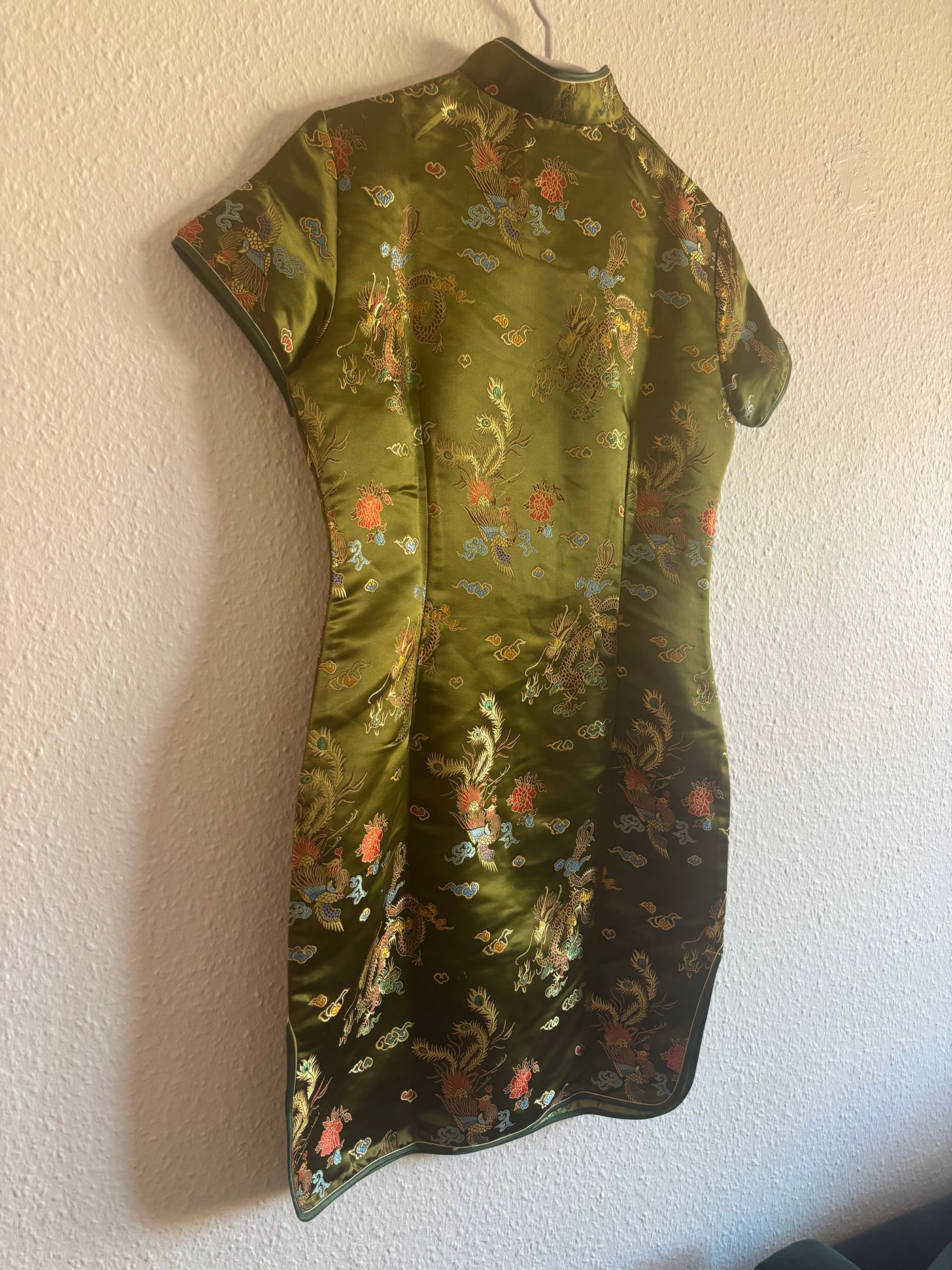 Satin Brocade Qipao Cheongsam Dress Dragon Phoenix Pattern — view 12