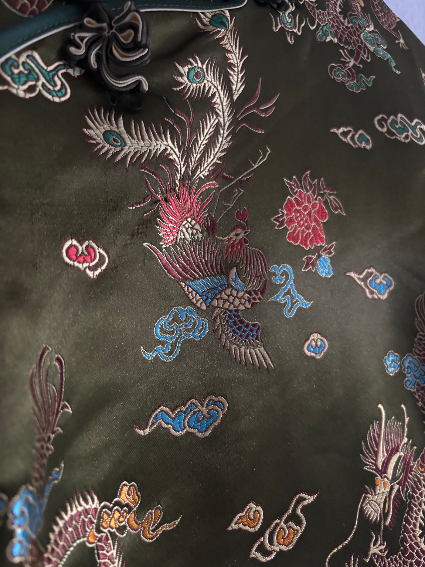 Olive Green Satin Brocade Cheongsam Qipao Dress — view 8