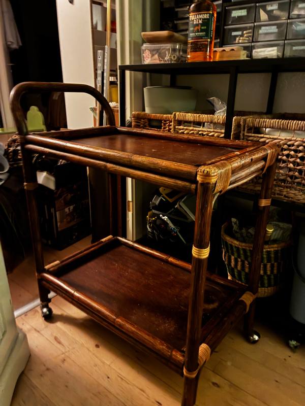 Bamboo & Rattan Bar Cart Serving Trolley