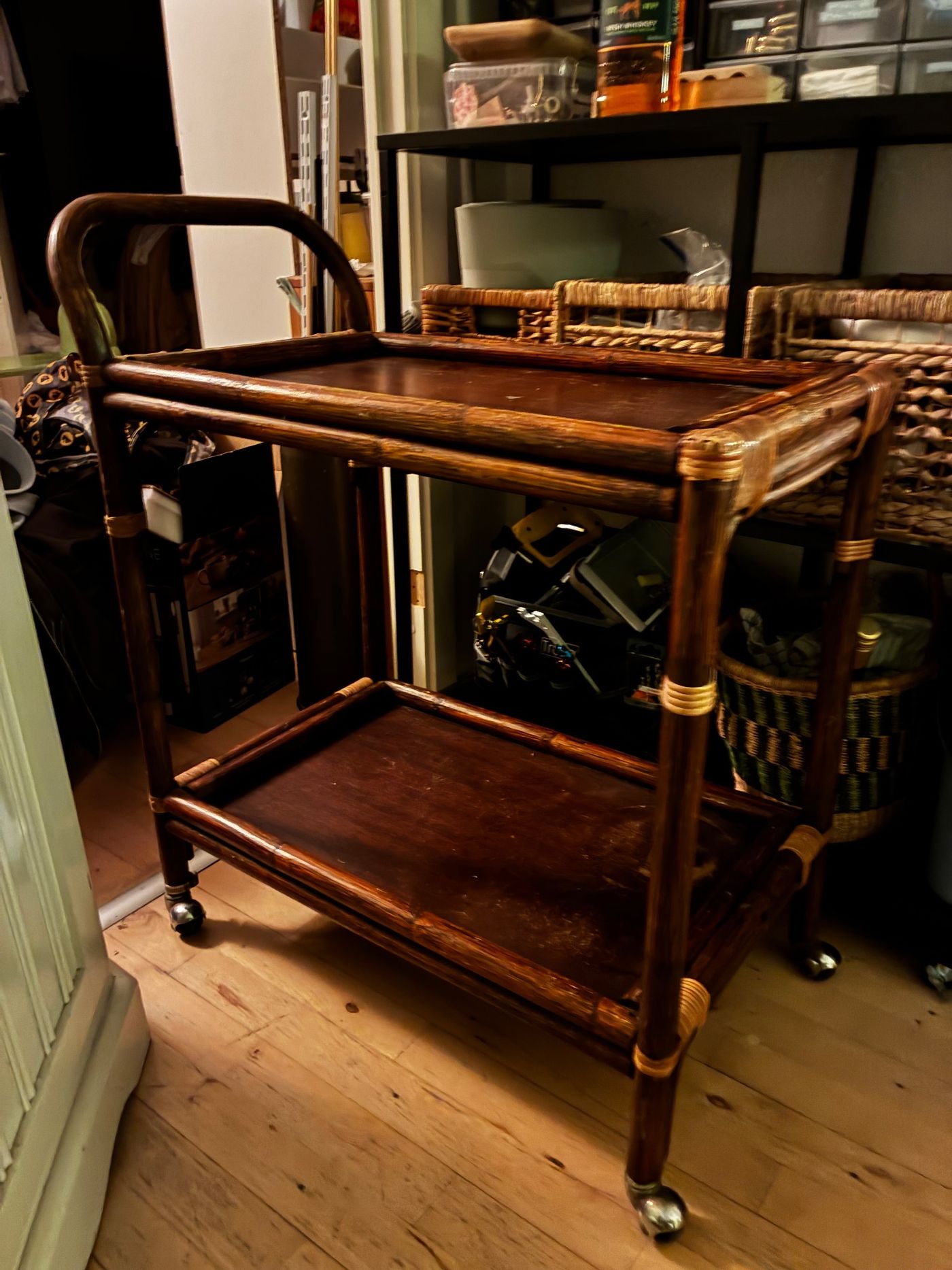 Bamboo & Rattan Bar Cart Serving Trolley — view 2