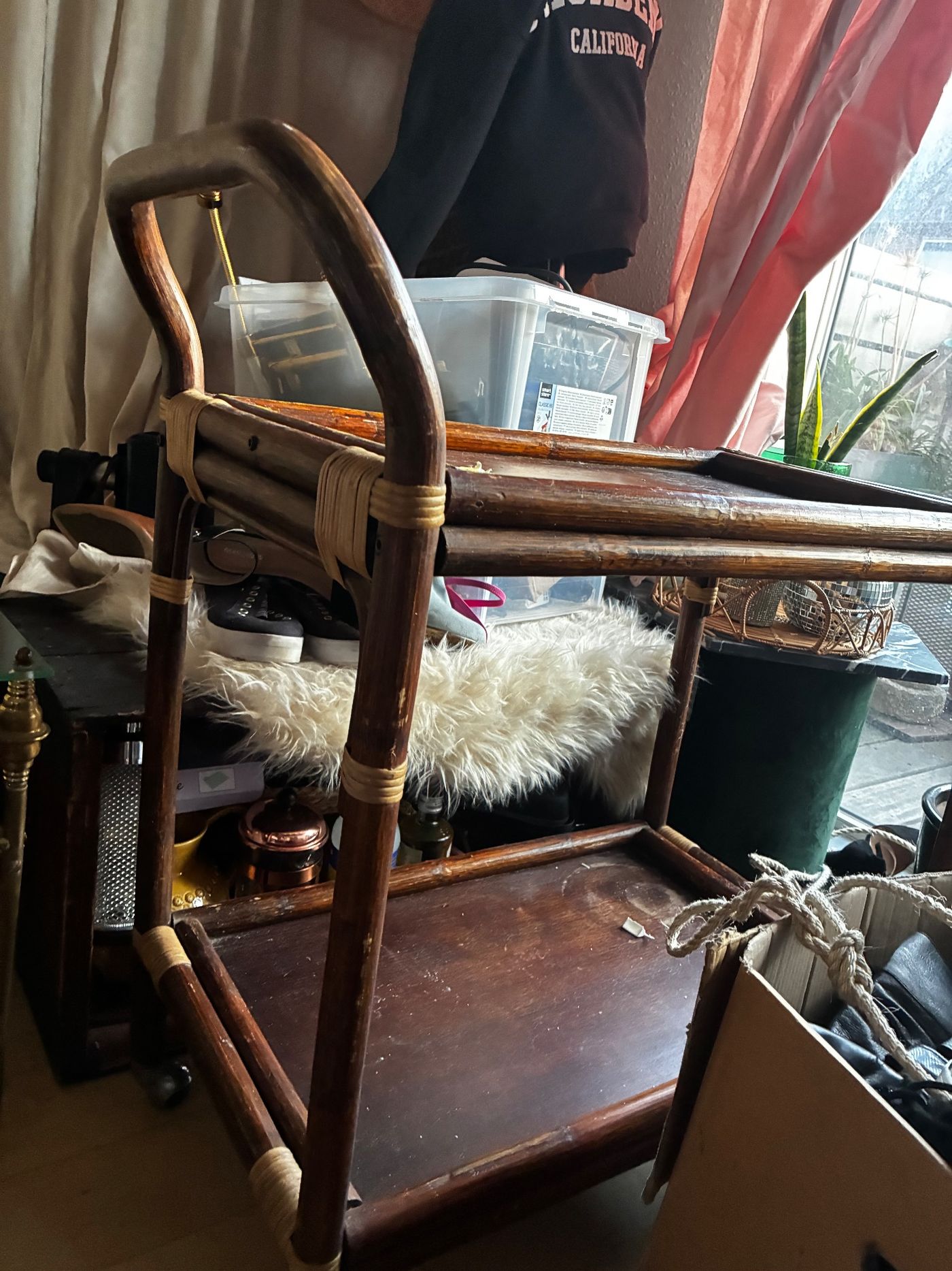 Bamboo & Rattan Bar Cart Serving Trolley — view 6